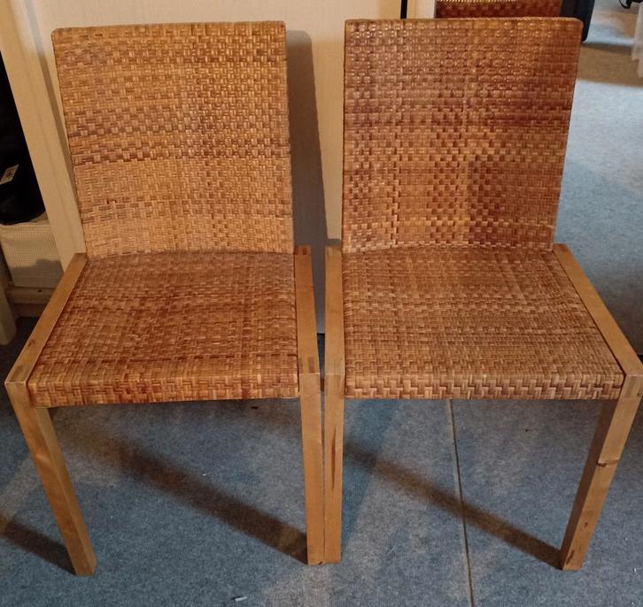 Vintage, Houten Stoelen, stoel, stoelen, hout, rotan, stevig, Huis en Inrichting, Stoelen, Gebruikt, Twee, Hout, Riet of Rotan