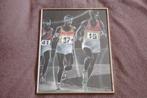 Sportprint met Hardlopers (Wiersma) in lijst met glasplaat, Minder dan 50 cm, Ophalen of Verzenden, Oorspronkelijke maker, 50 tot 75 cm