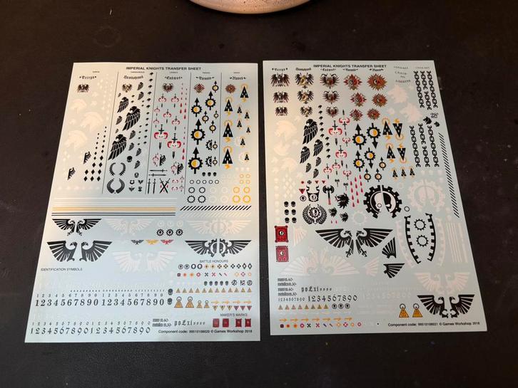 Transfer sheets 40K Imperial Knights en Adepta Sororitas, Hobby en Vrije tijd, Wargaming, Zo goed als nieuw, Ophalen of Verzenden