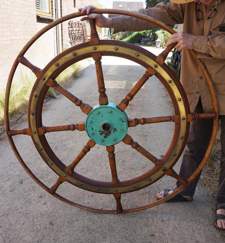 Origineel antiek STUURWIEL, Verzamelen, Scheepvaart, Gebruikt, Ophalen