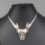 aparte vintage spancollier met stierenhoofd, Antiek en Kunst, Ophalen of Verzenden, Zilver