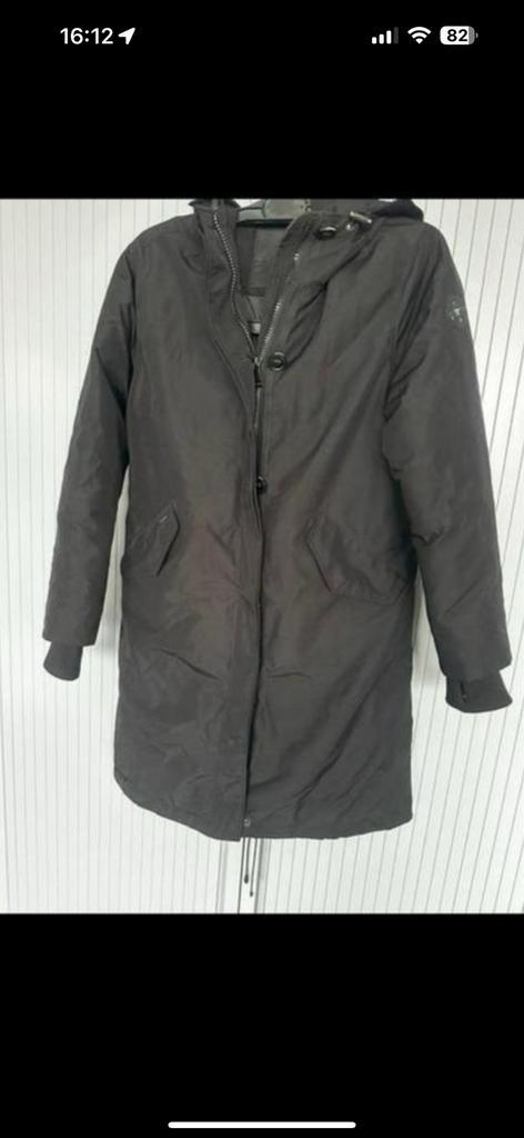 Airforce jas zwart lang maat 40 (xl) met fishtail en knopen, Kleding | Dames, Jassen | Winter, Zo goed als nieuw, Maat 38/40 (M)