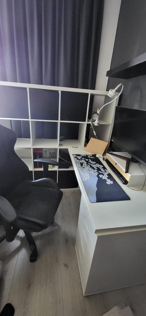 Ikea bureaublad, Kallax kast met inzetten en Alex ladeblok, Huis en Inrichting, Bureaus, Gebruikt, Bureau, Ophalen