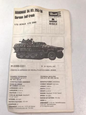 Revell/ESCI Hanomag Sd.Kfz.251/16 half-track H-2356 (4451)  beschikbaar voor biedingen
