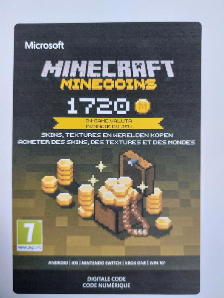 Minecraft Minecoins 1720 - Digitale Code, Spelcomputers en Games, Games | Overige, Nieuw, Avontuur en Actie, 1 speler, Vanaf 7 jaar