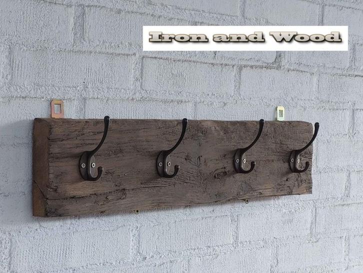 Oud eiken geborstelde kapstok - afm 58x13 - wagonplanken, Huis en Inrichting, Woonaccessoires | Kapstokken, Nieuw, Wandkapstok