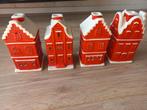 4 Zaanse huisjes - Kandelaars, Ophalen of Verzenden, Zo goed als nieuw, Rood, Kandelaar