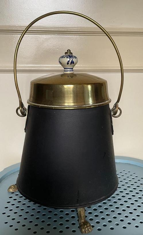 Antieke doofpot met messing deksel en porseleinen knop, Antiek en Kunst, Antiek | Koper en Brons, Koper, Ophalen