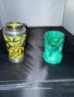 2 kleine art deco vaasje glas met zilver en geperst glas, Ophalen of Verzenden