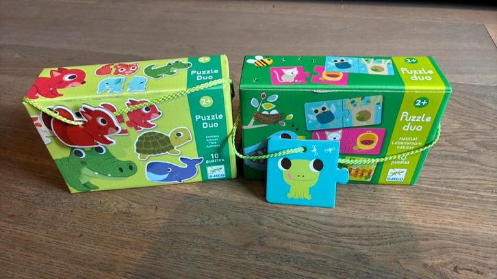 Djeco 2 Duo Puzzels (2x 10 Puzzels), Kinderen en Baby's, Speelgoed | Kinderpuzzels, Zo goed als nieuw, 2 tot 4 jaar, 10 tot 50 stukjes