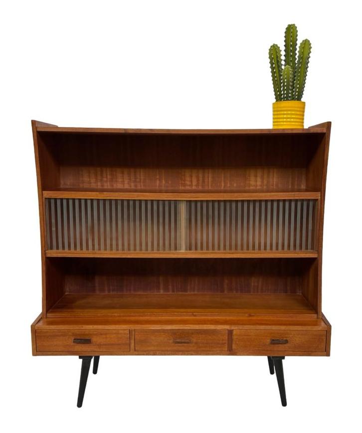 Vintage wandmeubel buffetkast teak fineer jaren 60 design, Huis en Inrichting, Kasten | Wandmeubels, Gebruikt, 200 cm of meer