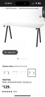 IKEA TABLE (TROTEN Bureau - Wit/Antraciet - 160x80 cm), Ophalen, In hoogte verstelbaar, Zo goed als nieuw, Bureau