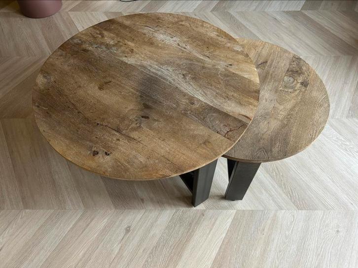 Ronde houten salon tafels, Huis en Inrichting, Tafels | Salontafels, Zo goed als nieuw, Minder dan 50 cm, 50 tot 100 cm, Rond