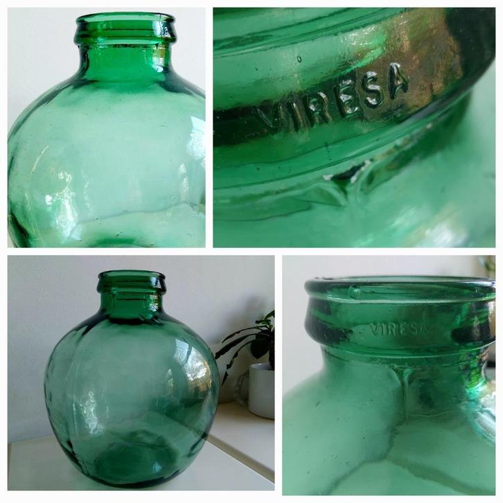Viresa vaas fles gistfles wijnkan vaas groen glas 37 cm hoog, Huis en Inrichting, Woonaccessoires | Vazen, Zo goed als nieuw, Groen