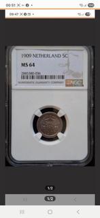 5 Cent (Stuiver) 1909 MS64 by NGC., Ophalen of Verzenden, Koningin Wilhelmina, 5 cent, Losse munt
