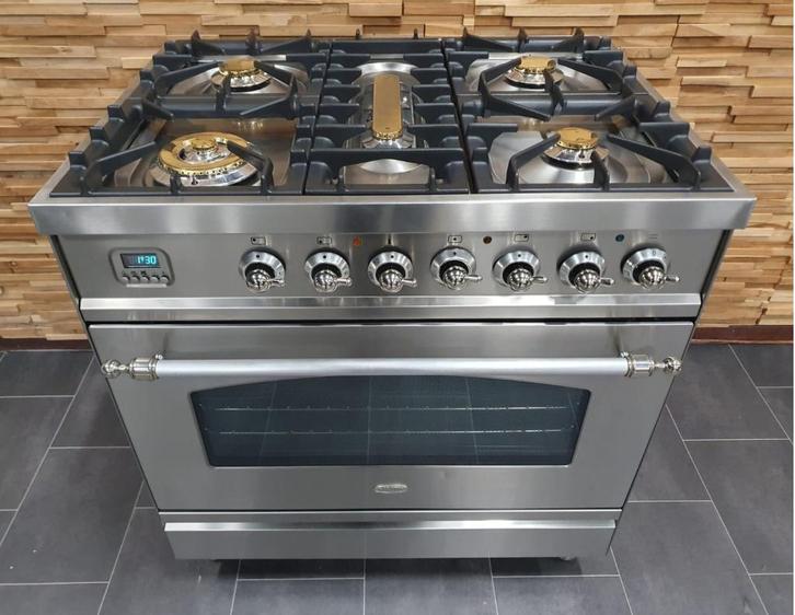 Luxe Boretti Fornuis 80cm rvs klassiek 1 oven 5 pits, Witgoed en Apparatuur, Fornuizen, Zo goed als nieuw, Vrijstaand, Gas, 5 kookzones of meer