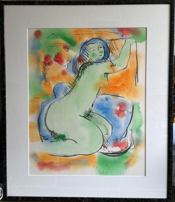 Nic Jonk - vrouw in het groen, Antiek en Kunst, Kunst | Litho's en Zeefdrukken, Ophalen