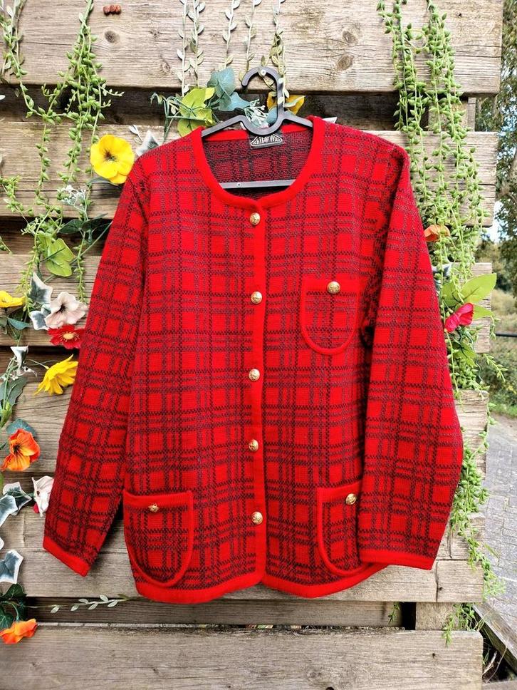 Super mooie puur wollen gebreid rood vest, Kleding | Dames, Truien en Vesten, Zo goed als nieuw, Maat 42/44 (L), Rood, Ophalen of Verzenden
