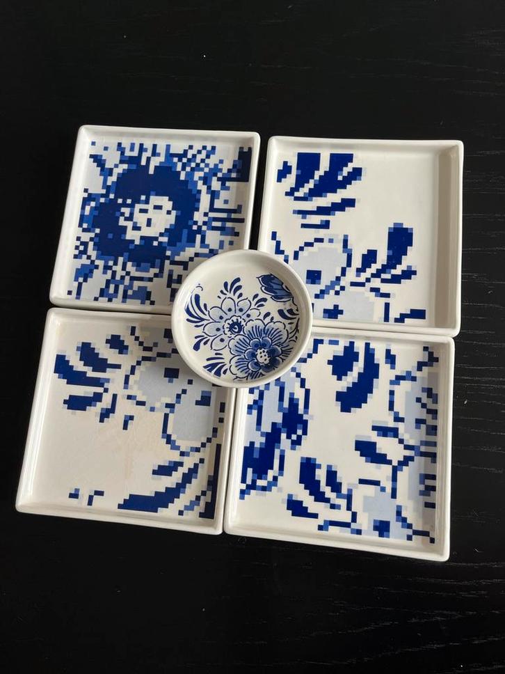 Heinen Delfts Blauw Tapas Set - 5 Delig, Huis en Inrichting, Keuken | Servies, Zo goed als nieuw, Bord(en), Overige stijlen, Aardewerk
