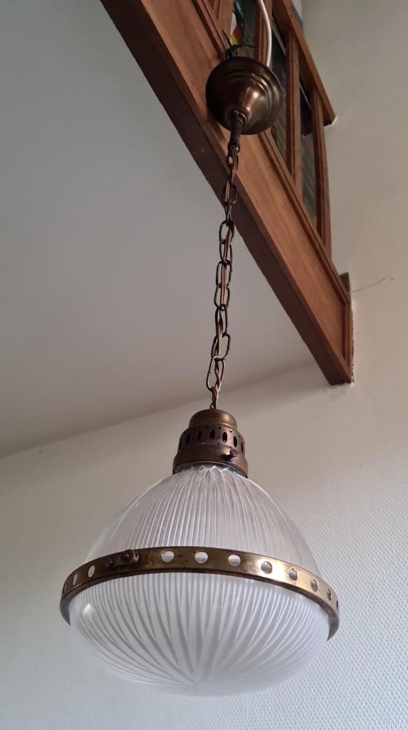 hanglampje in de stijl van Holophane, Huis en Inrichting, Lampen | Hanglampen, Gebruikt, 50 tot 75 cm, Ophalen of Verzenden
