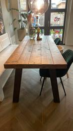 Steigerhouten tafel met stalen poten, Huis en Inrichting, Tafels | Eettafels, Ophalen, 200 cm of meer, 50 tot 100 cm, Zo goed als nieuw