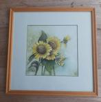Ingelijste aquarel bloemen zonnebloemen, Antiek en Kunst, Ophalen of Verzenden