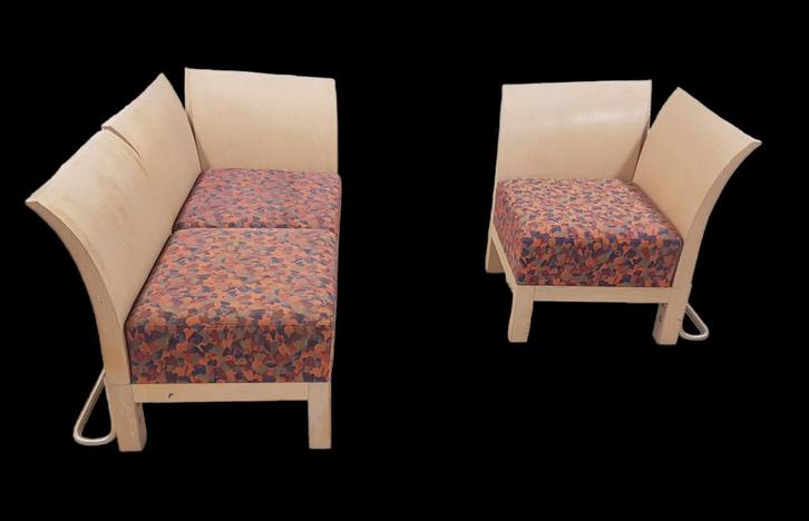 Thonet bank modules stoelen, Huis en Inrichting, Stoelen, Gebruikt, Drie, Hout, Metaal, Stof, Ophalen of Verzenden