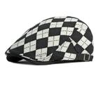 Zwarte witte geruite platte denim pet (flat cap baret), Verzenden, Nieuw, Pet
