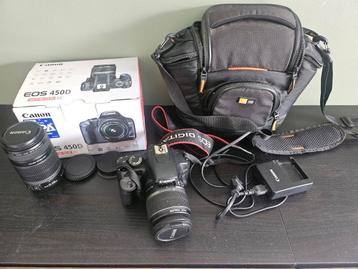 Canon EOS 450D met 2 lenzen 18-54mm en 55-250 mm + tas beschikbaar voor biedingen