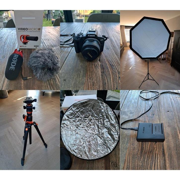 Canon R50 Kit + Godox Licht, Softbox, Statief, RØDE Mic, Audio, Tv en Foto, Fotocamera's Digitaal, Zo goed als nieuw, Ophalen