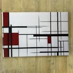 Canvas abstract lijnen rood zwart wit - 90x60 cm, Nieuw, Ophalen of Verzenden, Print, Info@demuurdecoratie.nl