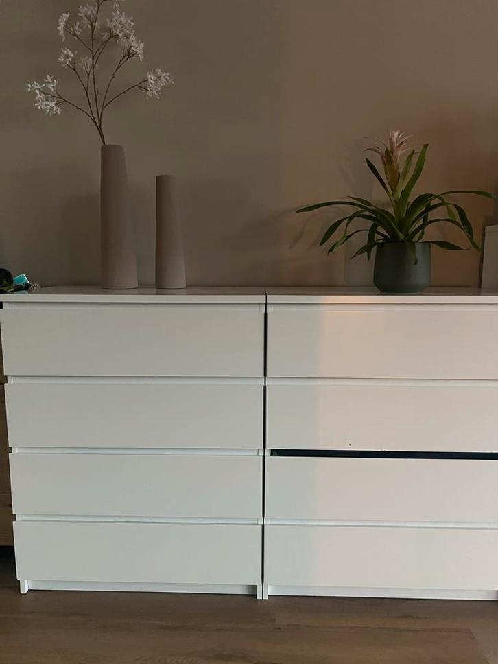 2x Ikea Malm ladekast wit 4 lades, Huis en Inrichting, Kasten | Dressoirs, Gebruikt, 50 tot 100 cm, 25 tot 50 cm, Met lade(s)