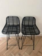 Set van 2 zwarte rieten barstoelen, Huis en Inrichting, Stoelen, Ophalen, Gebruikt, Twee, Zwart