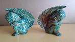 Engel zittend groen geglazuurd 2x (kerst), Verzamelen, Beelden en Beeldjes, Ophalen, Gebruikt