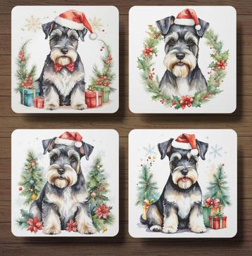 Schnauzer Kerst Onderzetters met houder beschikbaar voor biedingen