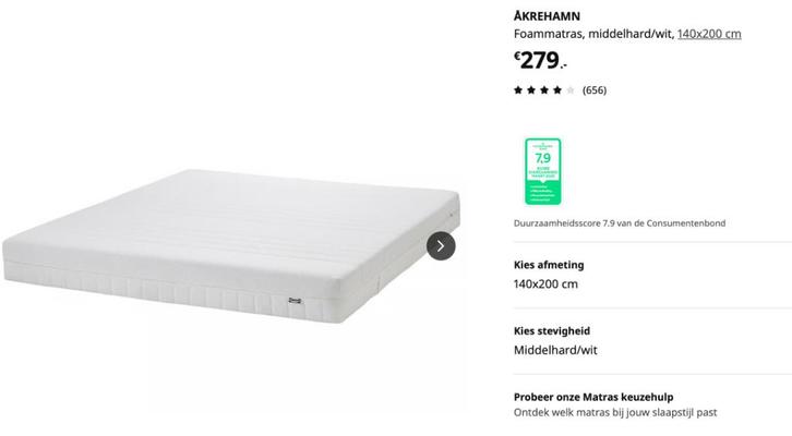 matras 140x200 IKEA, Huis en Inrichting, Slaapkamer | Matrassen en Bedbodems, Zo goed als nieuw, Matras, 140 cm, 200 cm, Tweepersoons