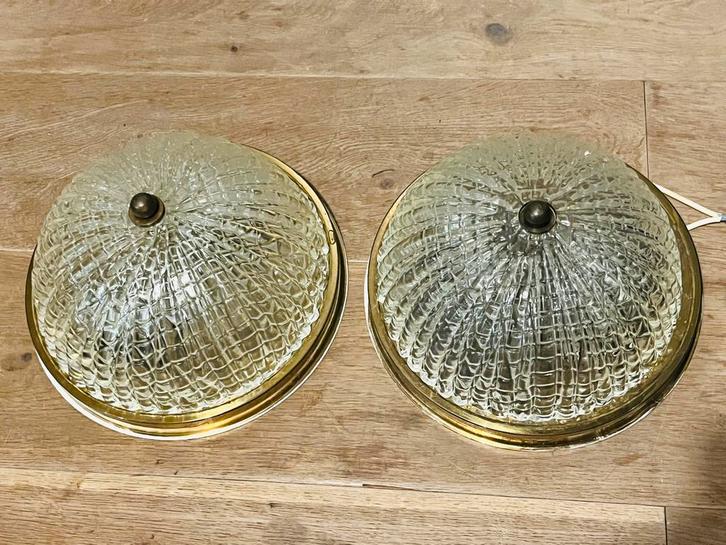 Plafondlamp in Orrefors stijl x 2, Huis en Inrichting, Lampen | Plafondlampen, Gebruikt, Glas, Ophalen of Verzenden