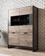 Vitrinekast Acasia - Grijs - Eiken - 108 cm, Huis en Inrichting, Ophalen, 100 tot 150 cm, 25 tot 50 cm, Glas