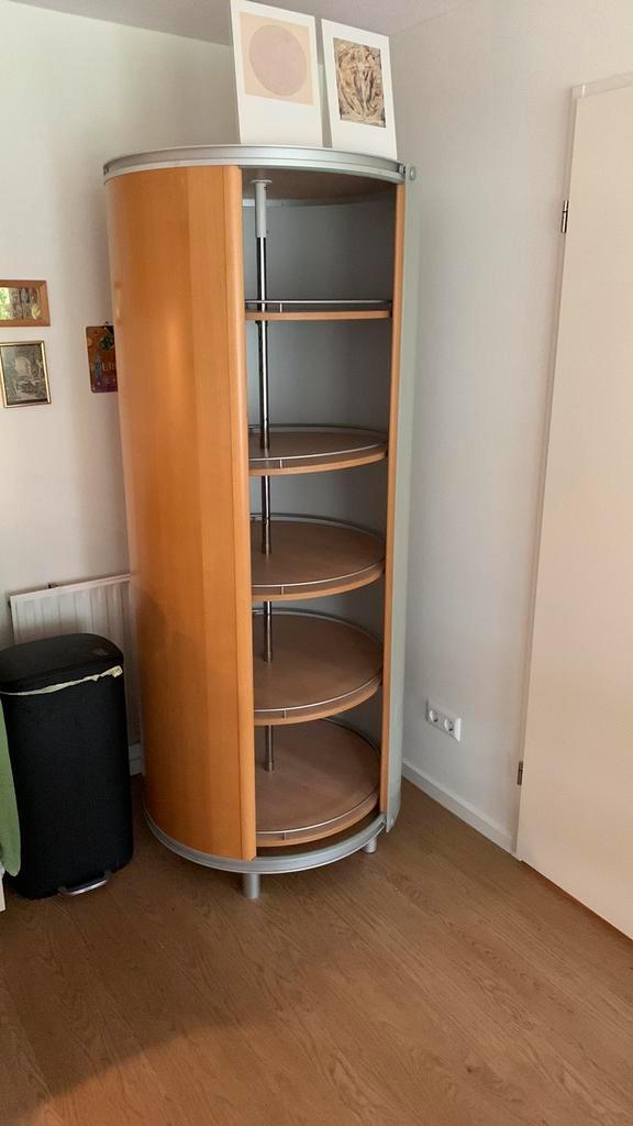 Vintage ronde beukenhouten kast, Huis en Inrichting, Kasten | Vitrinekasten, Zo goed als nieuw, 150 tot 200 cm, 50 tot 100 cm