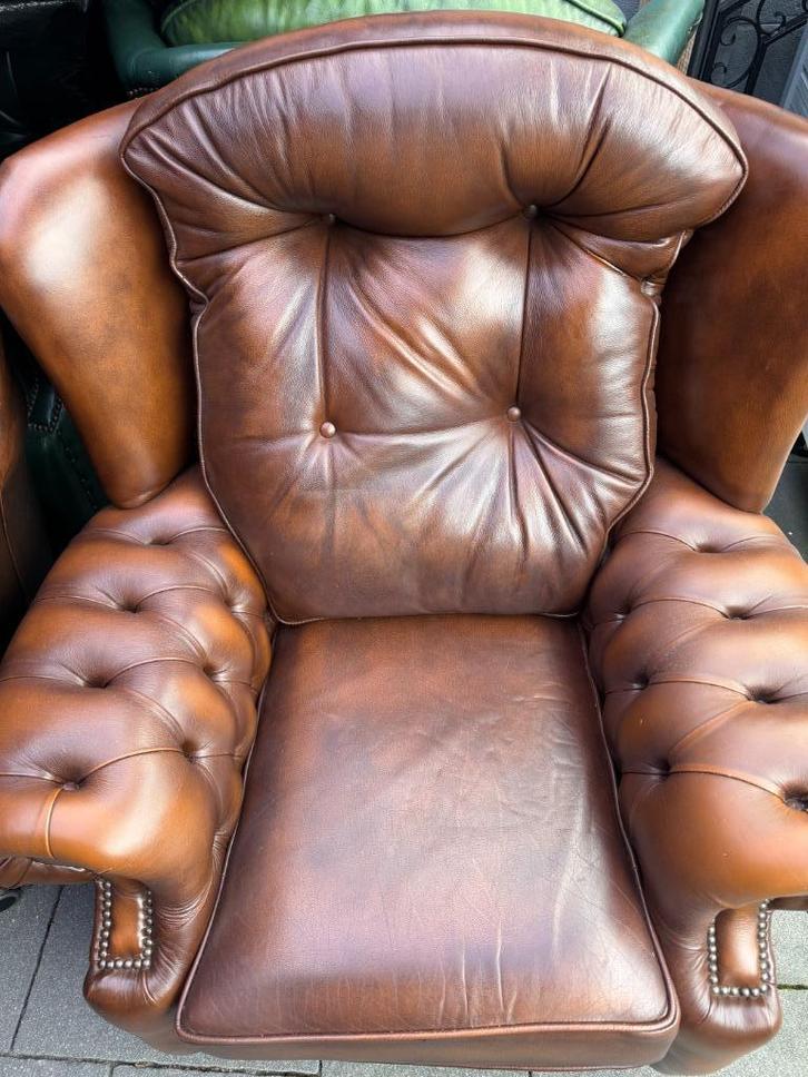 chesterfield heerlijke  stoel  buffel  bruin  !, Huis en Inrichting, Fauteuils, Gebruikt, 75 tot 100 cm, 75 tot 100 cm, Ophalen of Verzenden