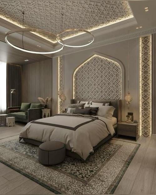 Arabisch hoofdeinde bed, Huis en Inrichting, Slaapkamer | Bedden, Nieuw, Tweepersoons, Overige maten, Overige maten, Hout, Bruin