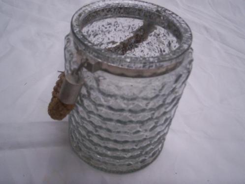 1 ronde WAXINELICHTHOUDER blank Figuurglas met Ophangtouw, Huis en Inrichting, Woonaccessoires | Kandelaars en Kaarsen, Gebruikt
