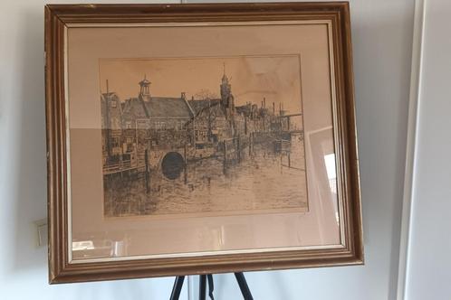 J. van Leeuwen? Rotterdam Aelbrechtskolk, Antiek en Kunst, Kunst | Etsen en Gravures, Ophalen