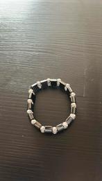 Mooie Grijze leren armband met zilveren ketting en kralen, Ophalen, Zo goed als nieuw, Grijs, Leer