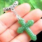 Man-made Green Jade Cross Tibetan Silver  kettinghanger, Overige materialen, Nieuw, Ophalen of Verzenden, Kruis of Symbool