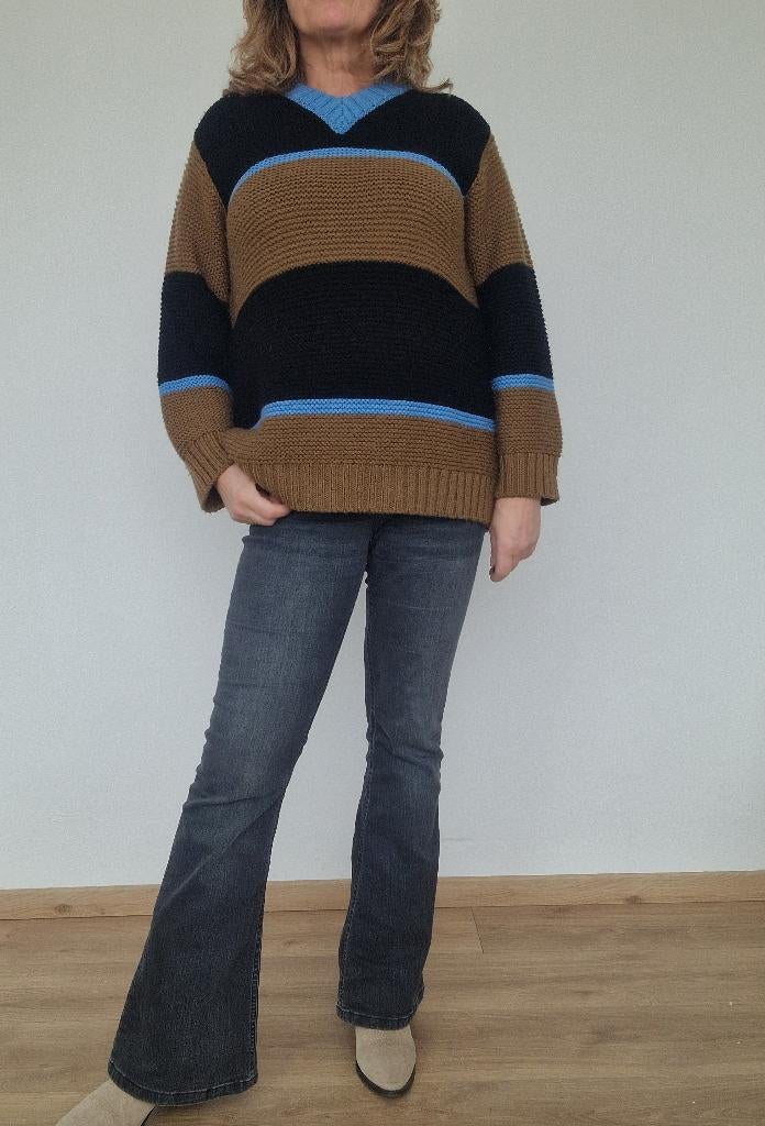Paul Smidt trui met V-hals. Maat M. Bruin/zwart/wol., Kleding | Dames, Truien en Vesten, Zo goed als nieuw, Maat 38/40 (M), Overige kleuren
