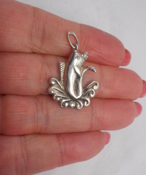 Zilveren vintage hanger dolfijn nr.1727, Sieraden, Tassen en Uiterlijk, Kettinghangers, Zo goed als nieuw, Zilver, Zilver, Dier