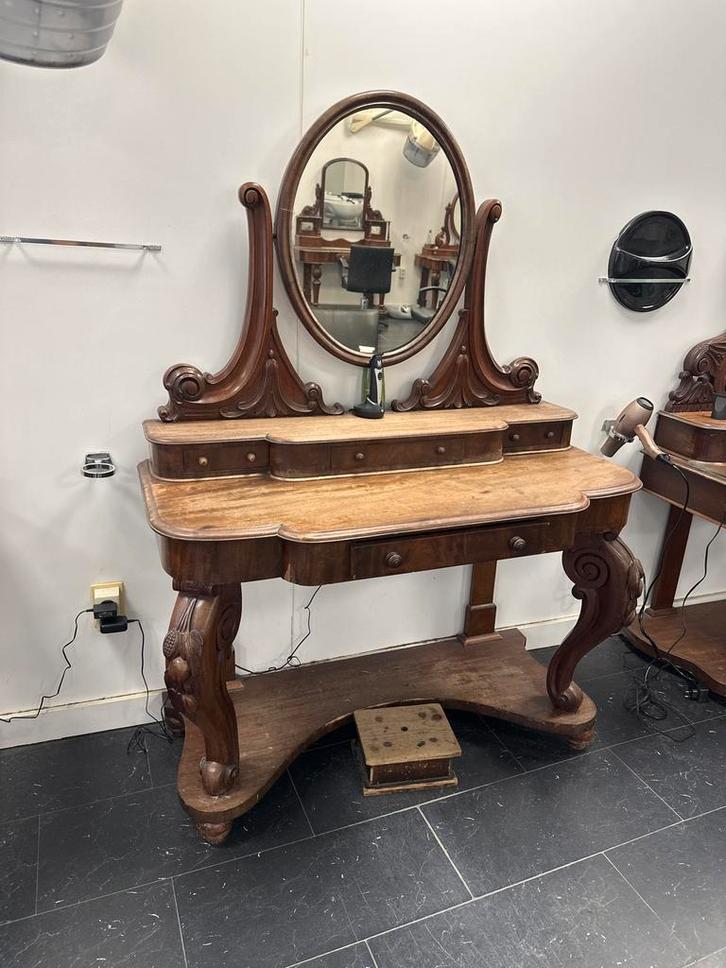 Antieke Kaptafel met Spiegel, Antiek en Kunst, Antiek | Meubels | Kasten, Ophalen of Verzenden