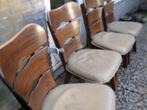 4 x  stoel donker massief ijken, leren zitting., Huis en Inrichting, Stoelen, Gebruikt, Bruin, Grootmoeders tijd., Vier