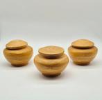 Set van 3 houten bamboe voorraadpotten, Ophalen of Verzenden, Zo goed als nieuw